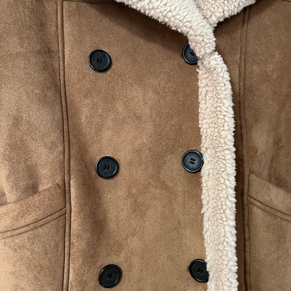 AVEC LES FILLES DOUBLE-BREASTED FAUX SHEARLING COAT FAUX LEATHER - Picture 11 of 13